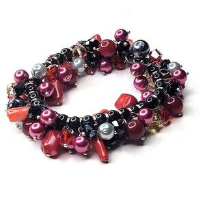 Red and Black Bead Bracelet Cluster Bead Bracelet